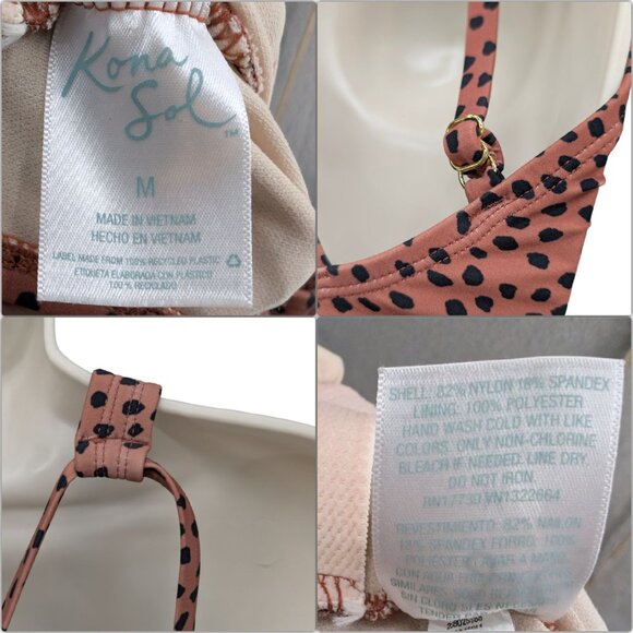 Kona Sol One Piece Swimsuit Womens Brown Black Spotted Animal Print Ruched Sz M - Picture 7 of 13